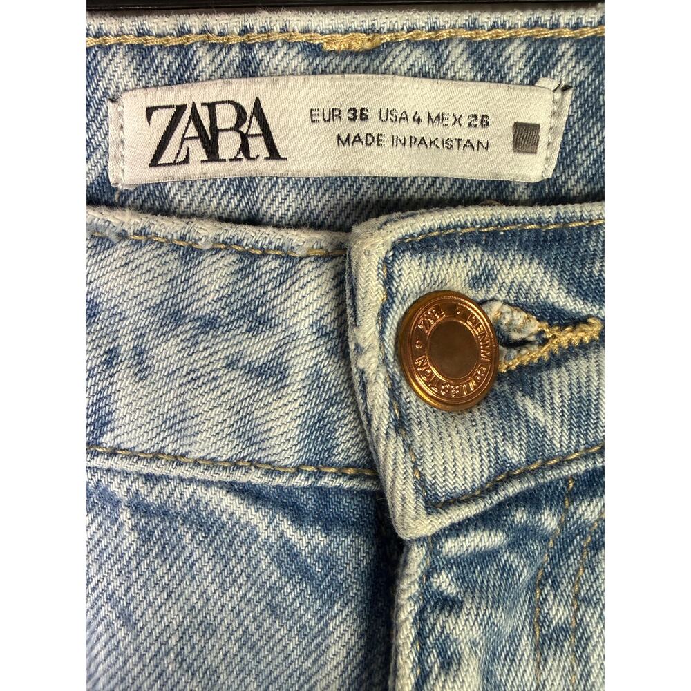 Zara Straight Wide Leg High Rise Ankle Crop Casual Denim Jean Stretch 4 Blue - Picture 8 of 15